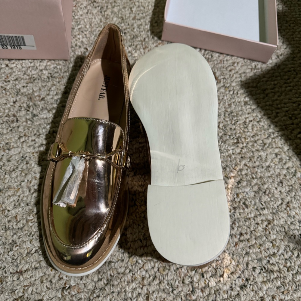 JustFab rose gold loafers